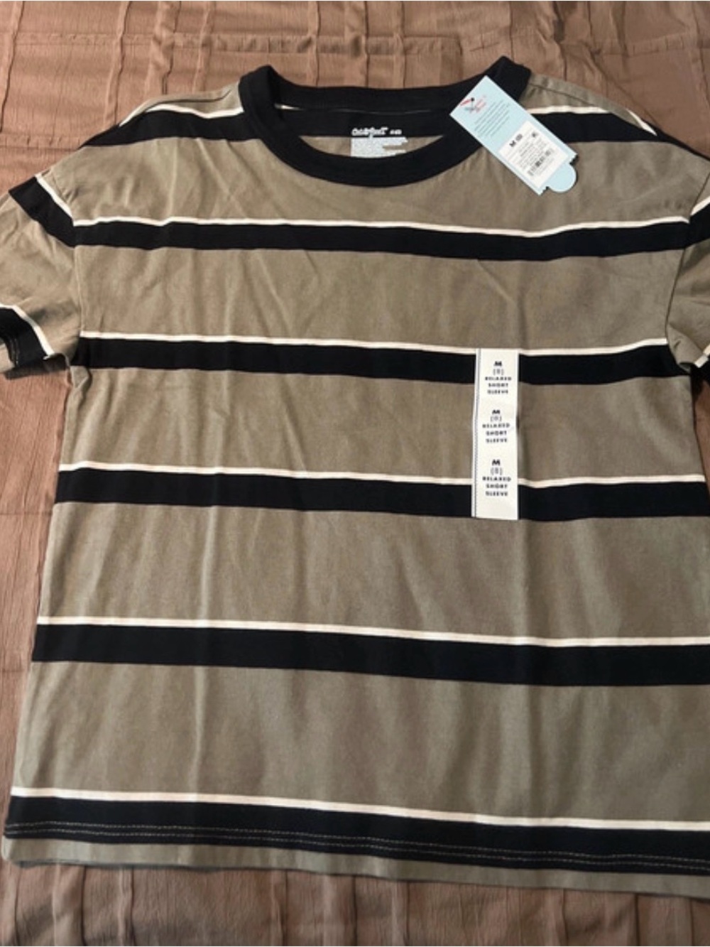 Cat & Jack Olive, Black and White Striped Short Sleeve Tee